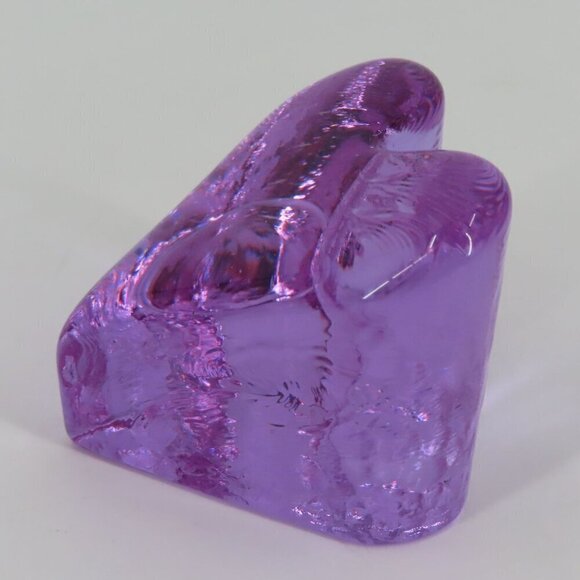 Fire & Light Purple Clear Glass Heart Shape Paperweight Signed Home Office Decor - Picture 2 of 13